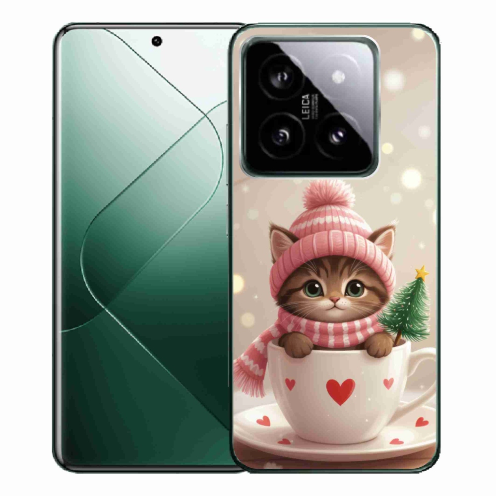 Gélový kryt mmCase na Xiaomi 14 Pro - vianočné mačiatko v hrnčeku