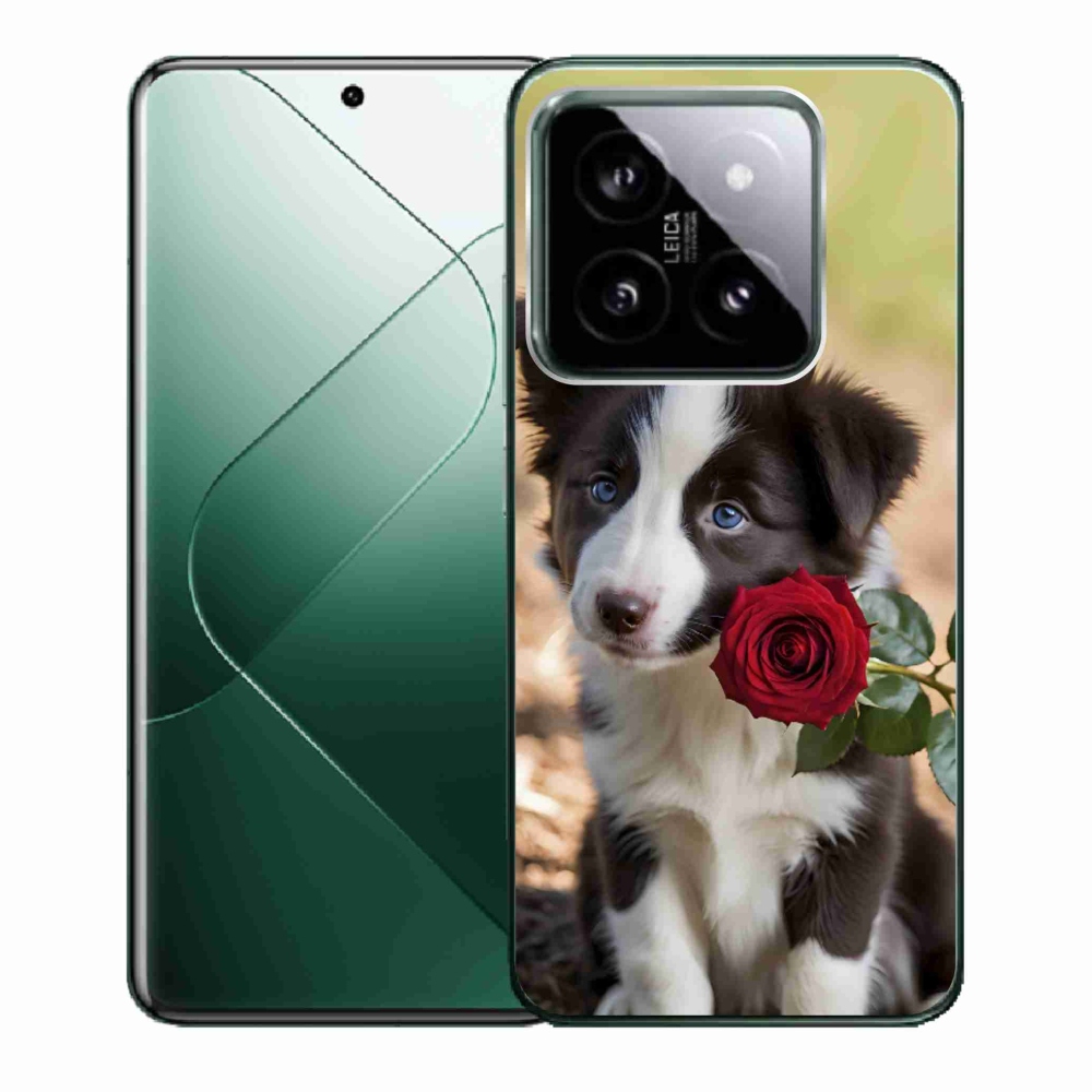 Gélový kryt mmCase na Xiaomi 14 - roztomilá border kólia s ružou