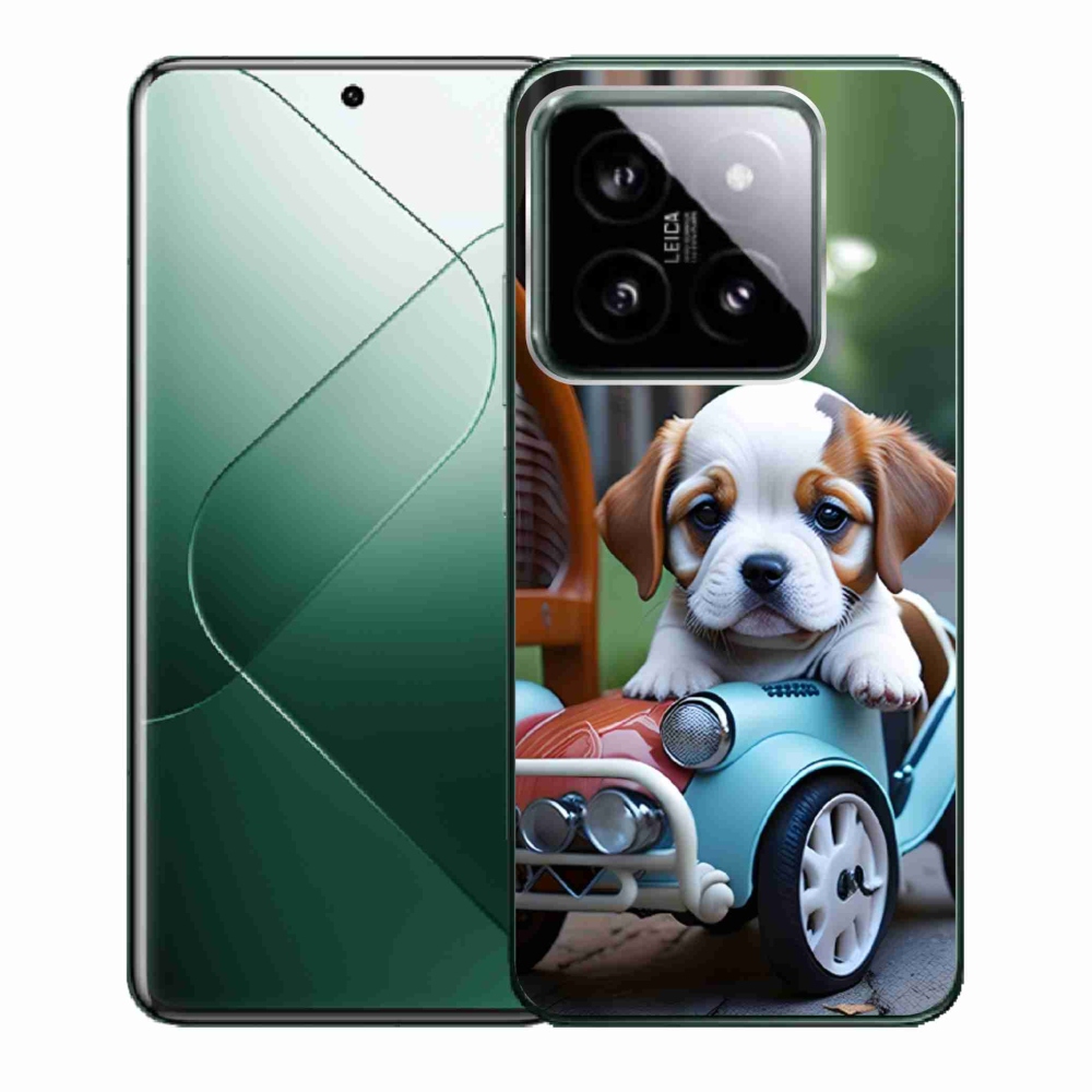Gélový kryt mmCase na Xiaomi 14 - šteňa v retro aute