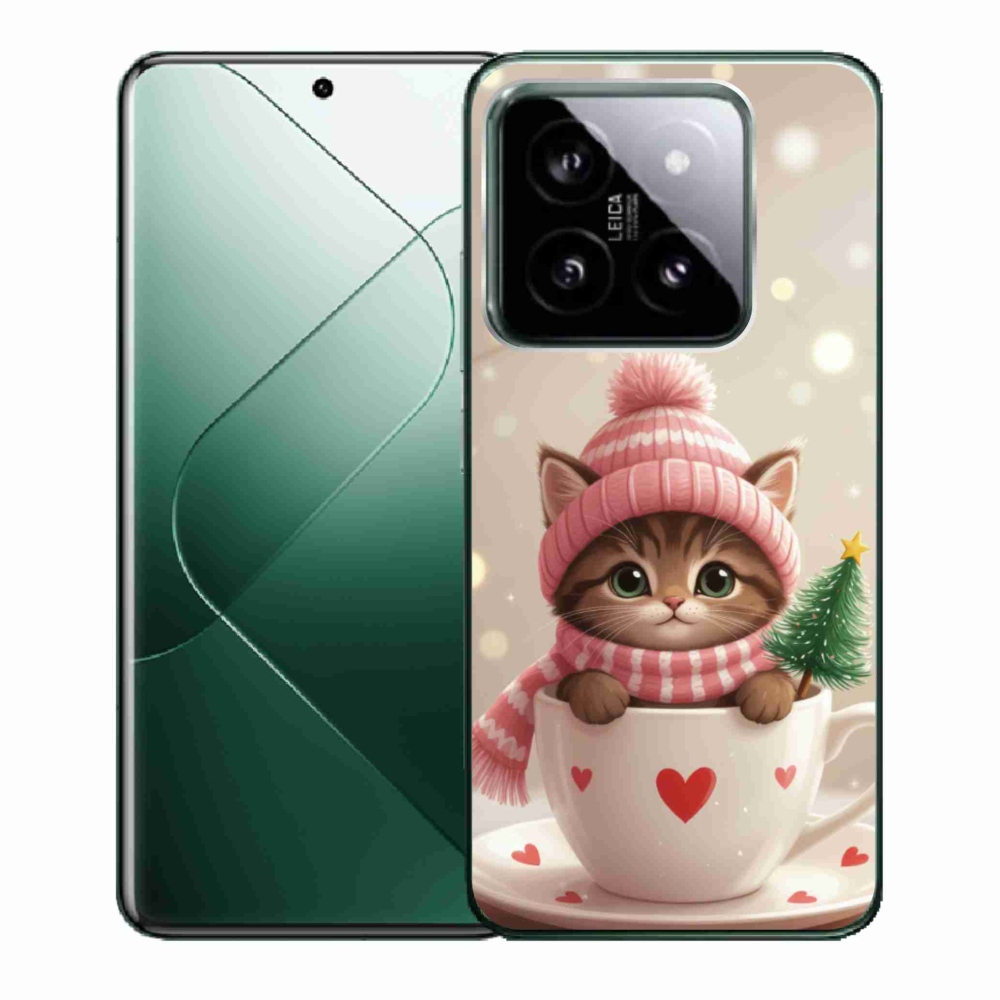 Gélový kryt mmCase na Xiaomi 14 - vianočné mačiatko v hrnčeku