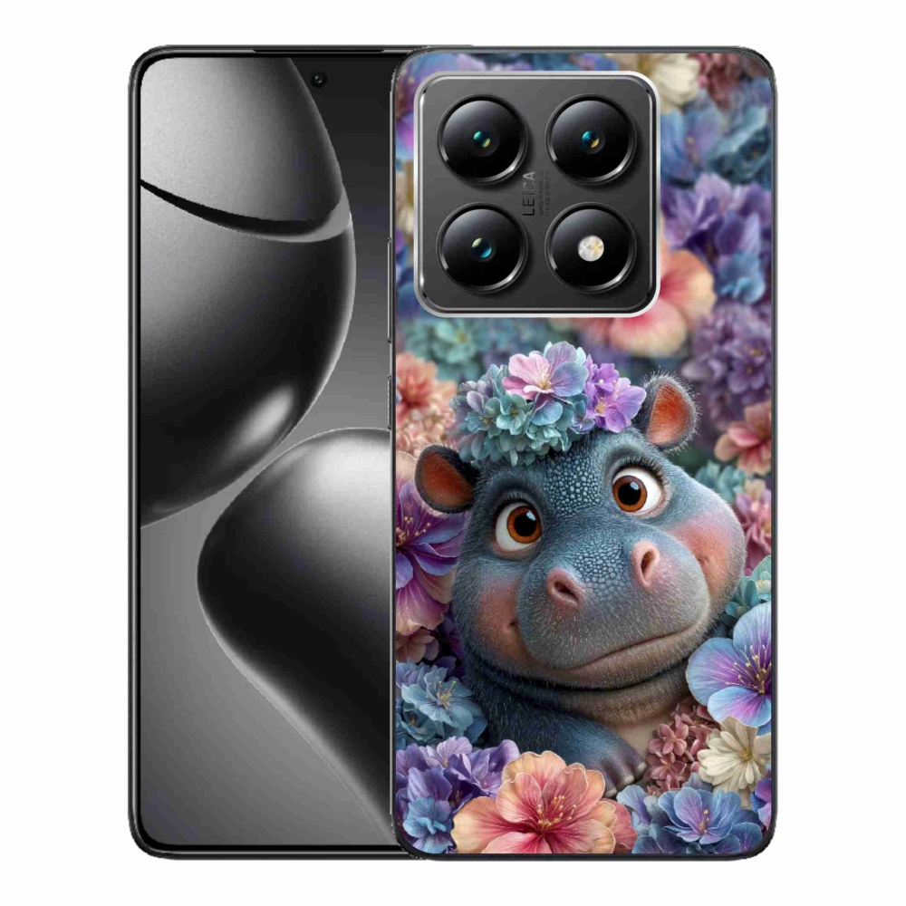 Gélový kryt mmCase na Xiaomi 14T - hrošík v kvetoch