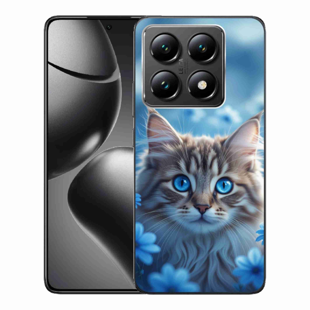 Gélový kryt mmCase na Xiaomi 14T - mačiatko v modrých kvetoch