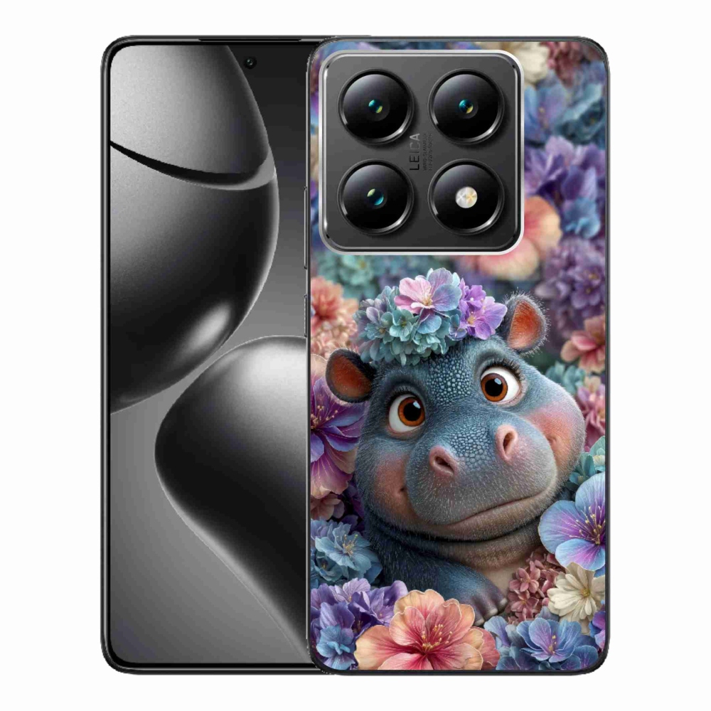 Gélový kryt mmCase na Xiaomi 14T Pro - hrošík v kvetoch