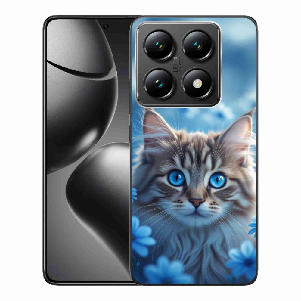 Gélový kryt mmCase na Xiaomi 14T Pro - mačiatko v modrých kvetoch