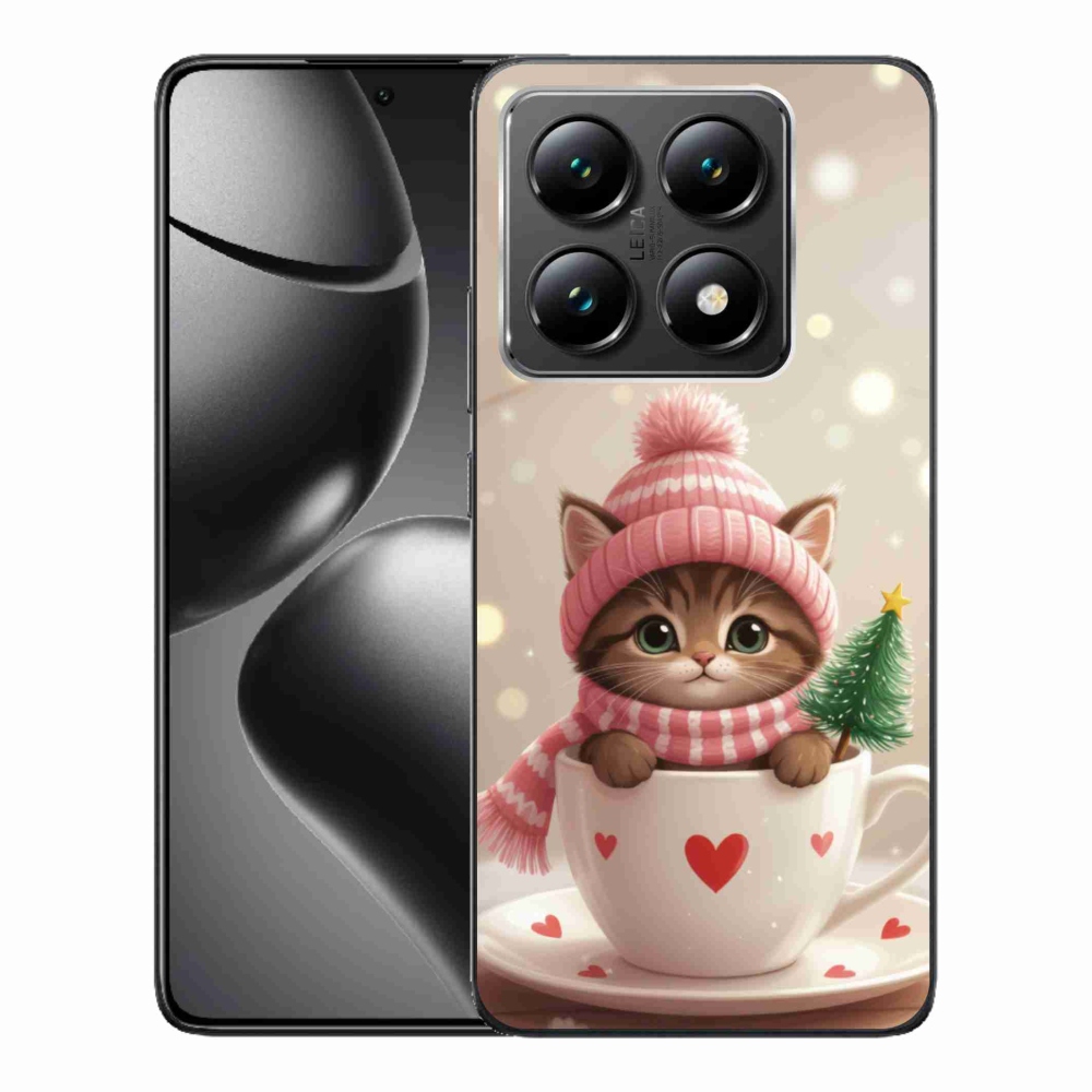 Gélový kryt mmCase na Xiaomi 14T - vianočné mačiatko v hrnčeku