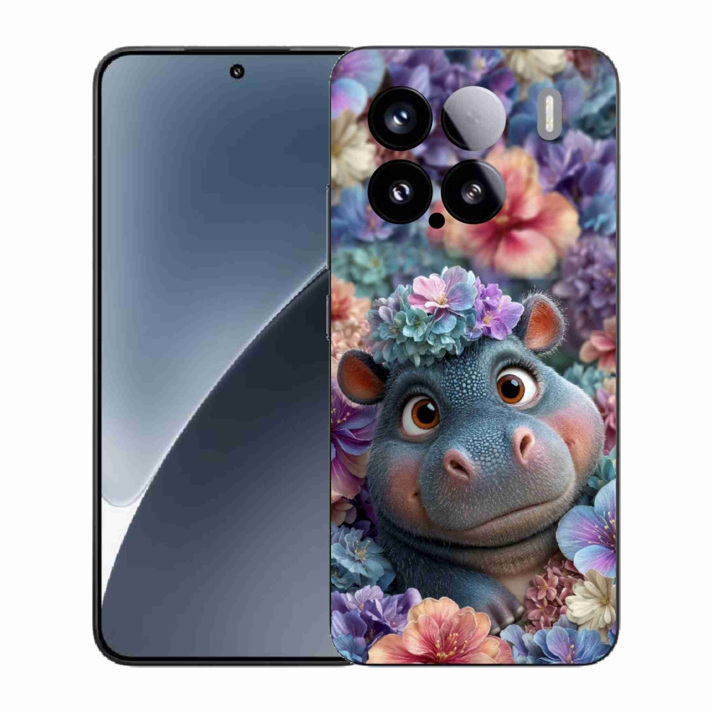 Gélový kryt mmCase na Xiaomi 15 - hrošík v kvetoch