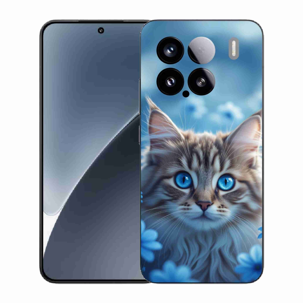 Gélový kryt mmCase na Xiaomi 15 - mačiatko v modrých kvetoch