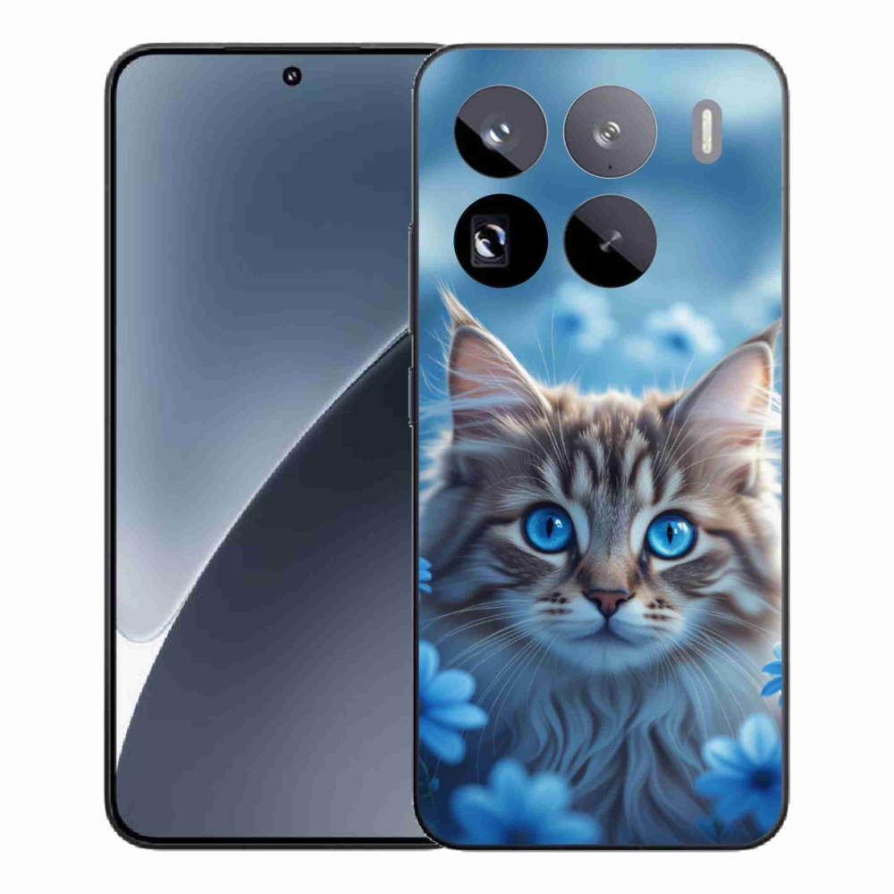 Gélový kryt mmCase na Xiaomi 15 Pro - mačiatko v modrých kvetoch