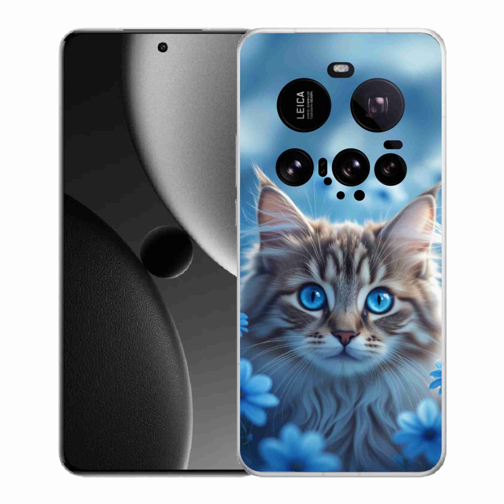 Gélový kryt mmCase na Xiaomi 15 Ultra - mačiatko v modrých kvetoch