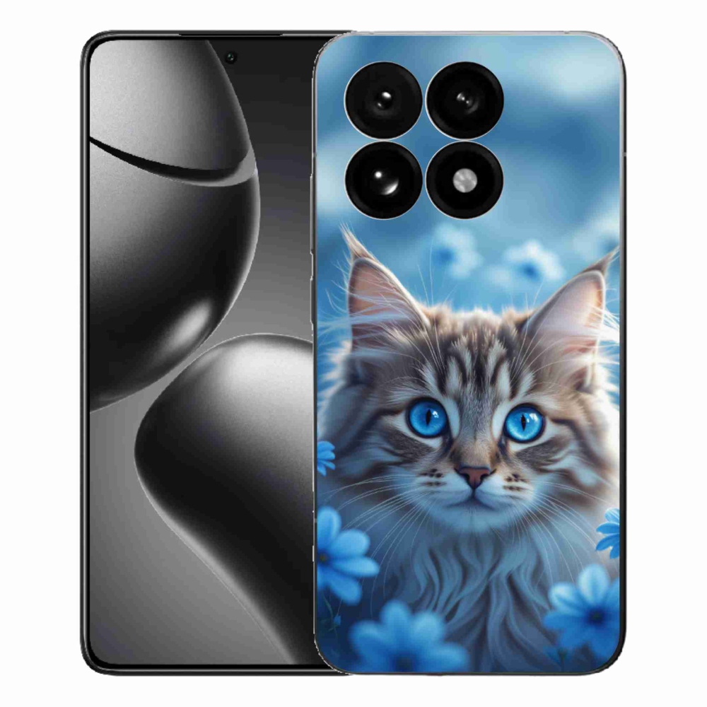 Gélový kryt mmCase na Xiaomi 15T - mačiatko v modrých kvetoch