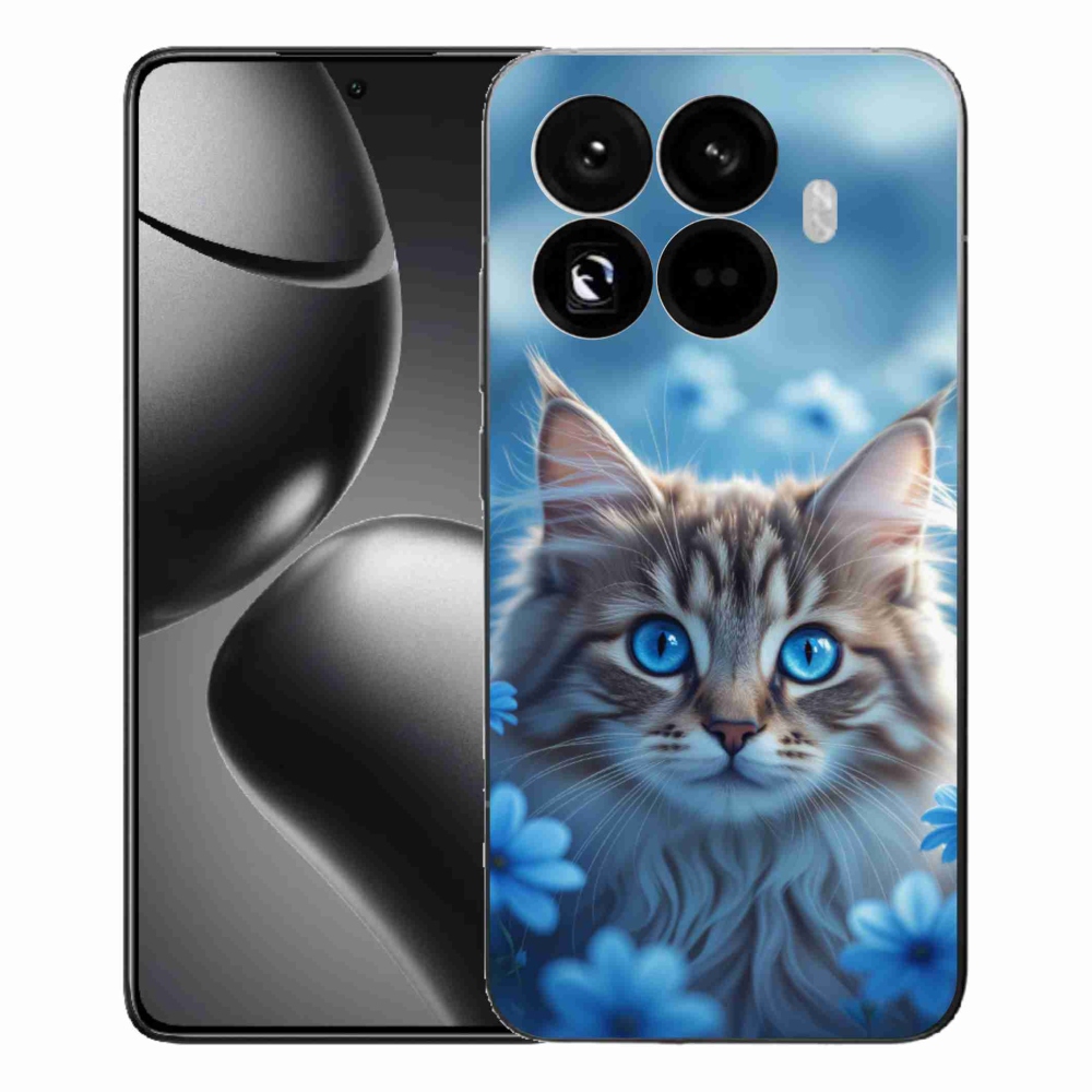 Gélový kryt mmCase na Xiaomi 15T Pro - mačiatko v modrých kvetoch