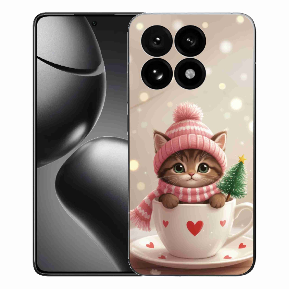 Gélový kryt mmCase na Xiaomi 15T - vianočné mačiatko v hrnčeku