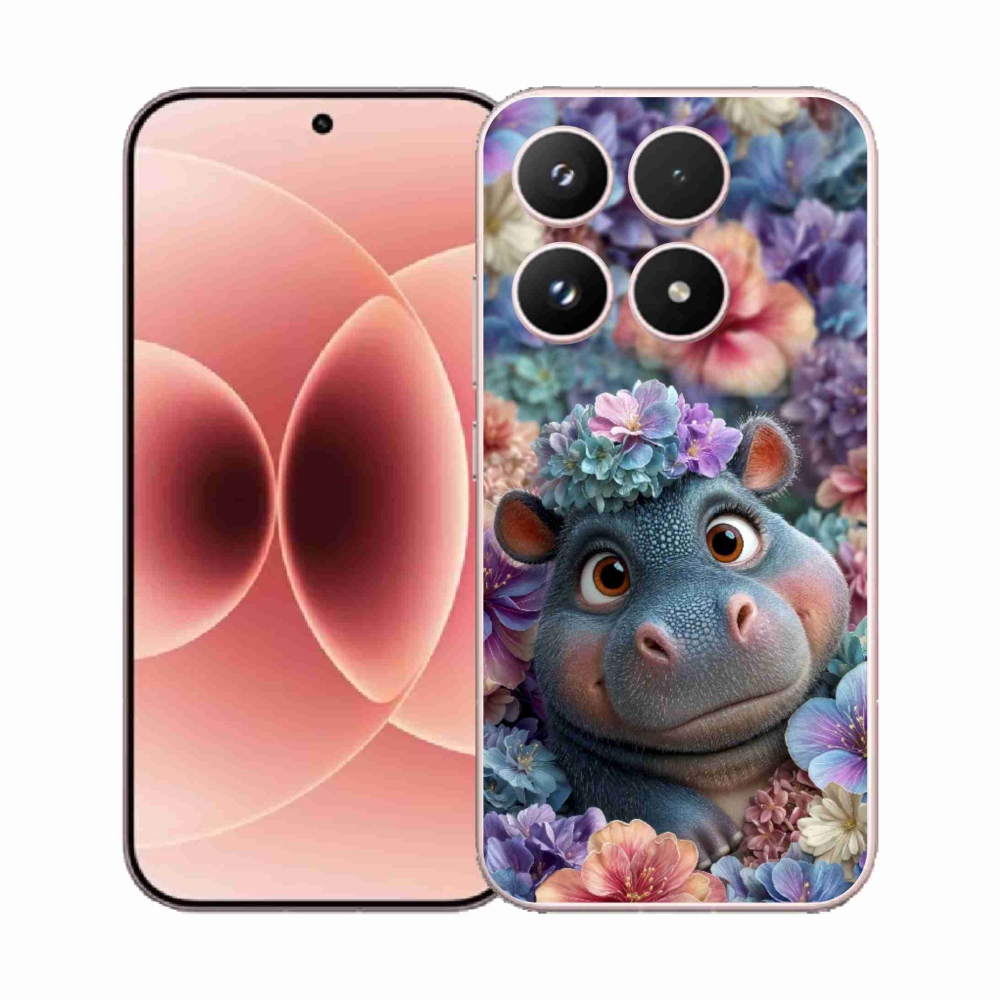 Gélový kryt mmCase na Xiaomi 17 - hrošík v kvetoch