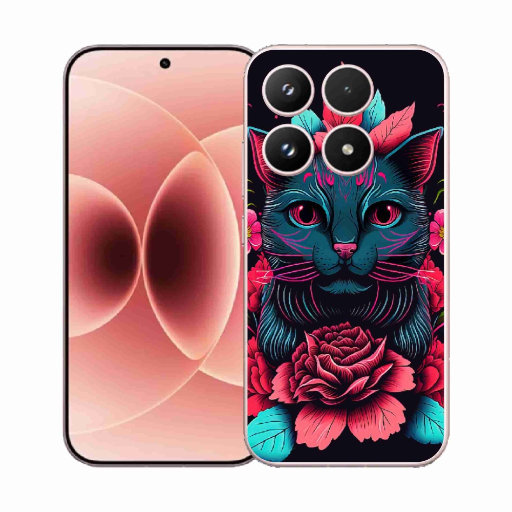 Gélový kryt mmCase na Xiaomi 17 - kvety a mačka