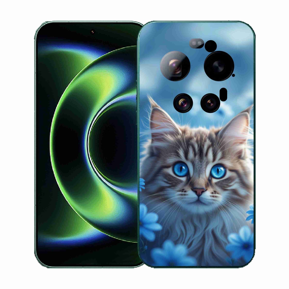Gélový kryt mmCase na Xiaomi 17 Ultra - mačiatko v modrých kvetoch