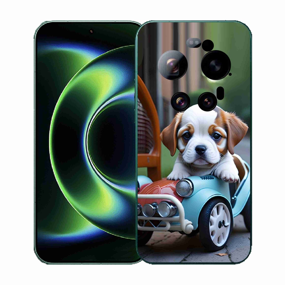 Gélový kryt mmCase na Xiaomi 17 Ultra - šteňa v retro aute