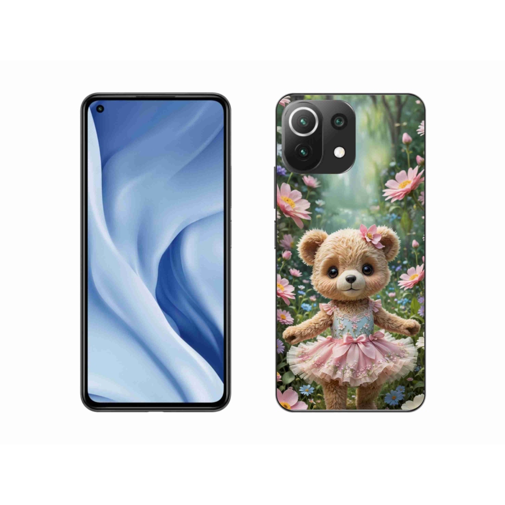 Gélový kryt mmCase na Xiaomi Mi 11 Lite /5G - roztomilý medvedík v kvetoch