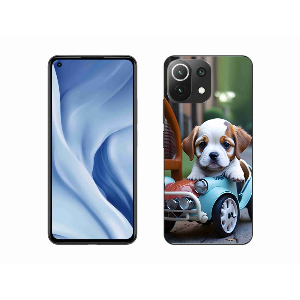Gélový kryt mmCase na Xiaomi Mi 11 Lite /5G - šteňa v retro aute