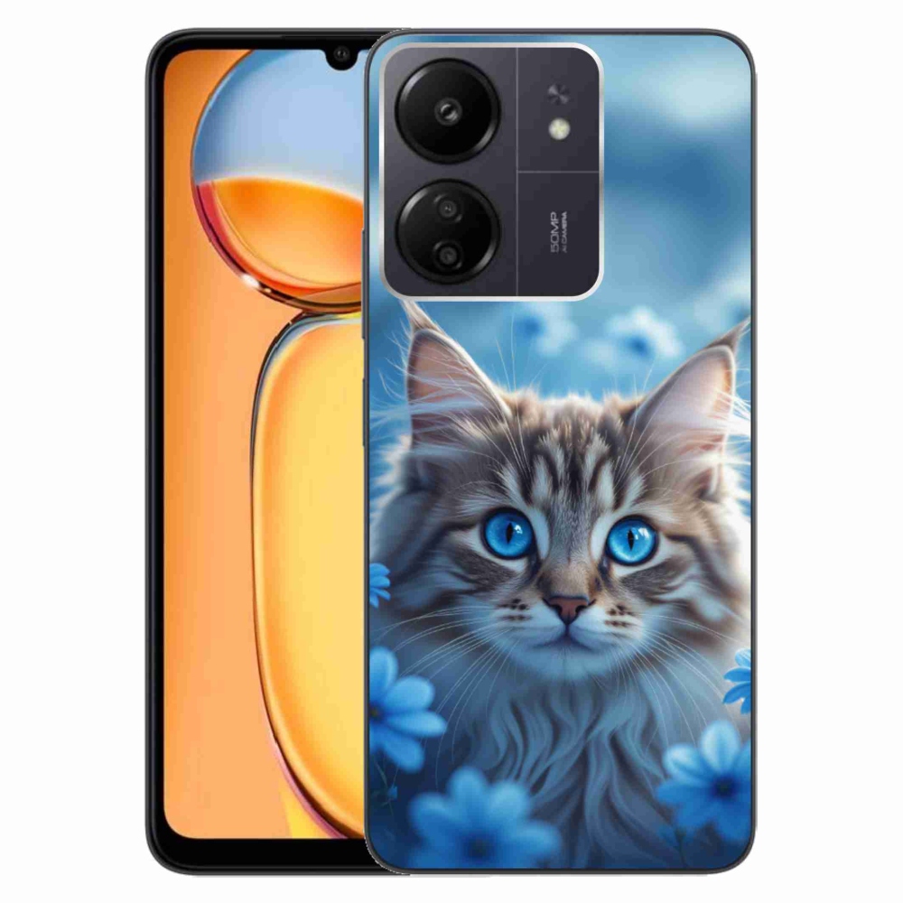Gélový kryt mmCase na Xiaomi Poco C65/Redmi 13C - mačiatko v modrých kvetoch