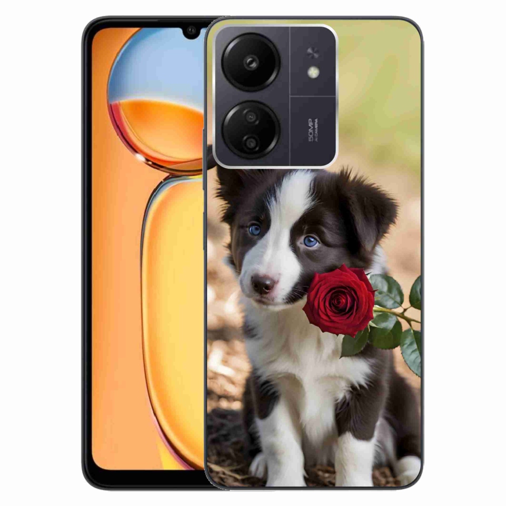 Gélový kryt mmCase na Xiaomi Poco C65/Redmi 13C - roztomilá border kólia s ružou