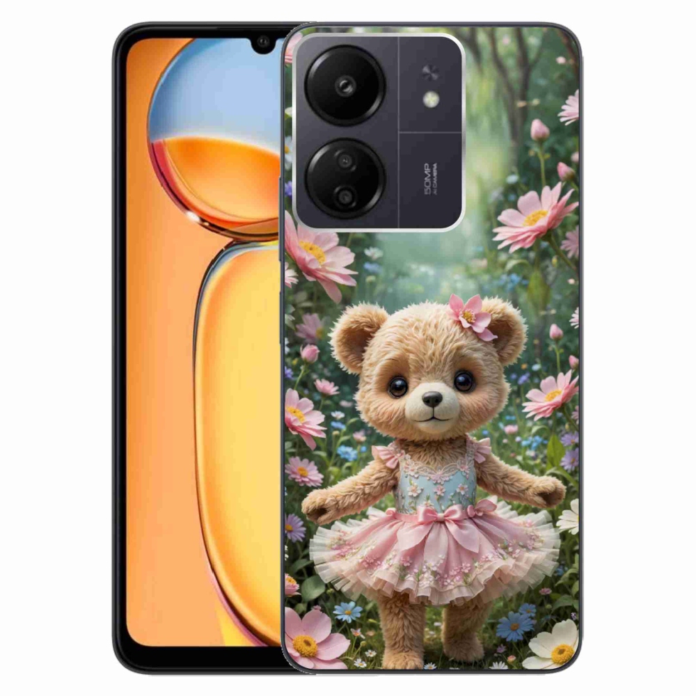 Gélový kryt mmCase na Xiaomi Poco C65/Redmi 13C - roztomilý medvedík v kvetoch