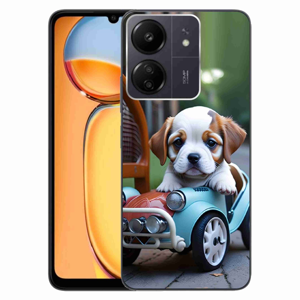 Gélový kryt mmCase na Xiaomi Poco C65/Redmi 13C - šteňa v retro aute