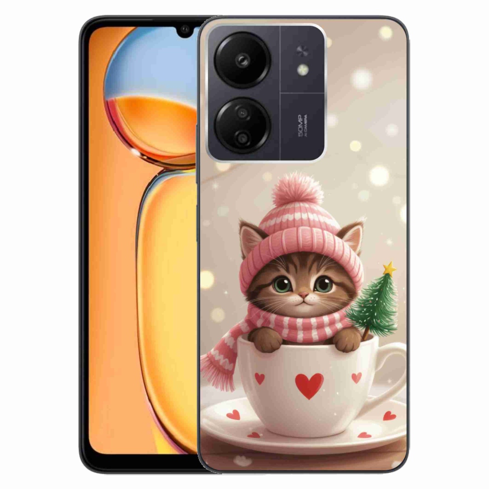 Gélový kryt mmCase na Xiaomi Poco C65/Redmi 13C - vianočné mačiatko v hrnčeku