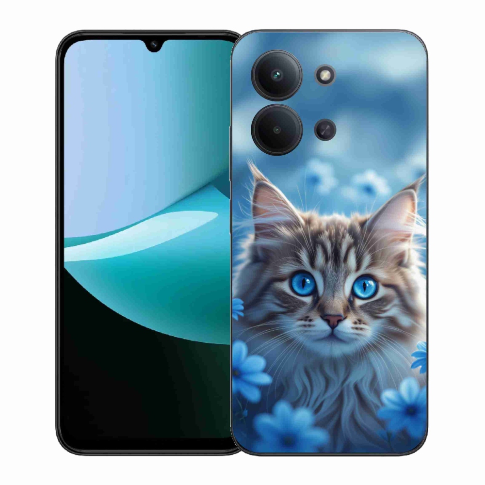 Gélový kryt mmCase na Xiaomi Poco C85 (171mm)/Redmi 15C (171mm) - mačiatko v modrých kvetoch