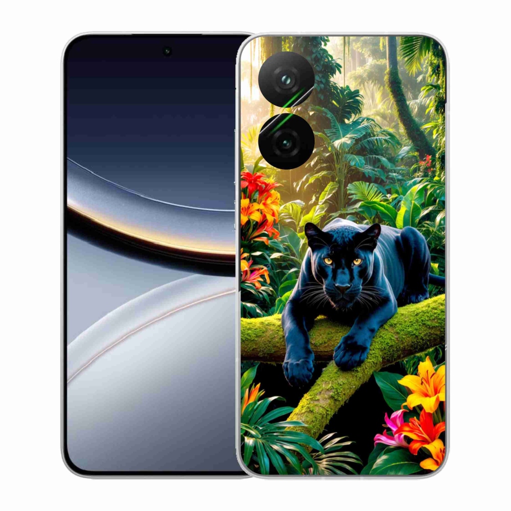 Gélový kryt mmCase na Xiaomi Poco F7 5G - čierny panter v džungli