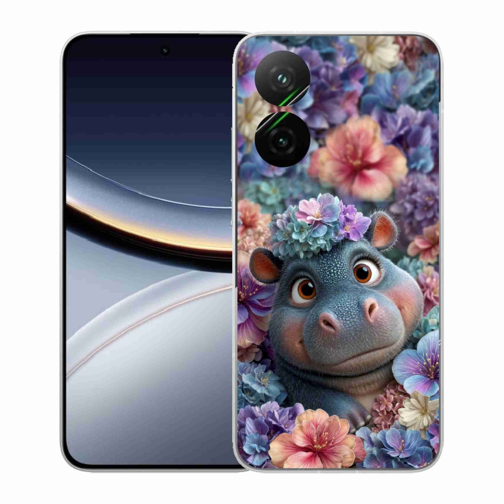 Gélový kryt mmCase na Xiaomi Poco F7 5G - hrošík v kvetoch