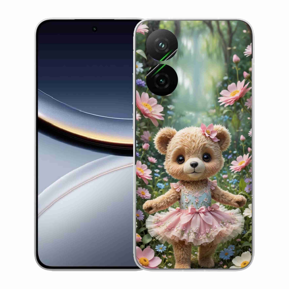 Gélový kryt mmCase na Xiaomi Poco F7 5G - roztomilý medvedík v kvetoch