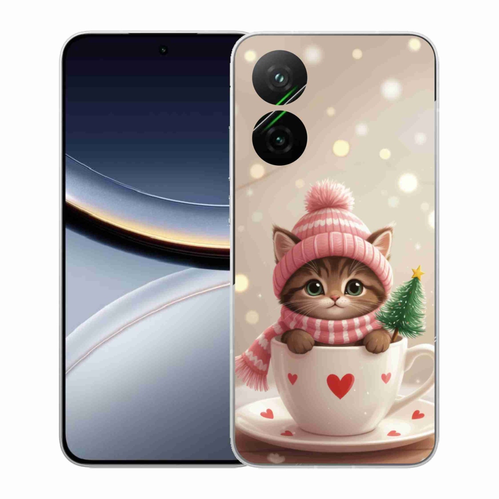 Gélový kryt mmCase na Xiaomi Poco F7 5G - vianočné mačiatko v hrnčeku