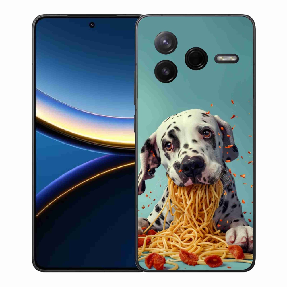 Gélový kryt mmCase na Xiaomi Poco F7 Pro - dalmatín a špagety