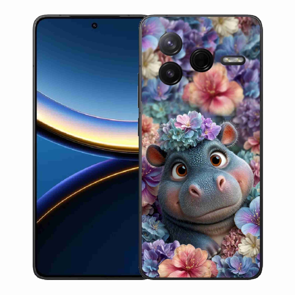 Gélový kryt mmCase na Xiaomi Poco F7 Pro - hrošík v kvetoch