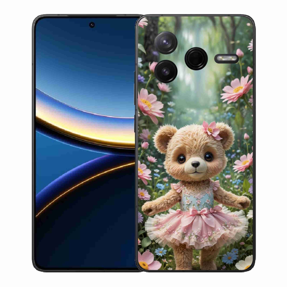 Gélový kryt mmCase na Xiaomi Poco F7 Pro - roztomilý medvedík v kvetoch