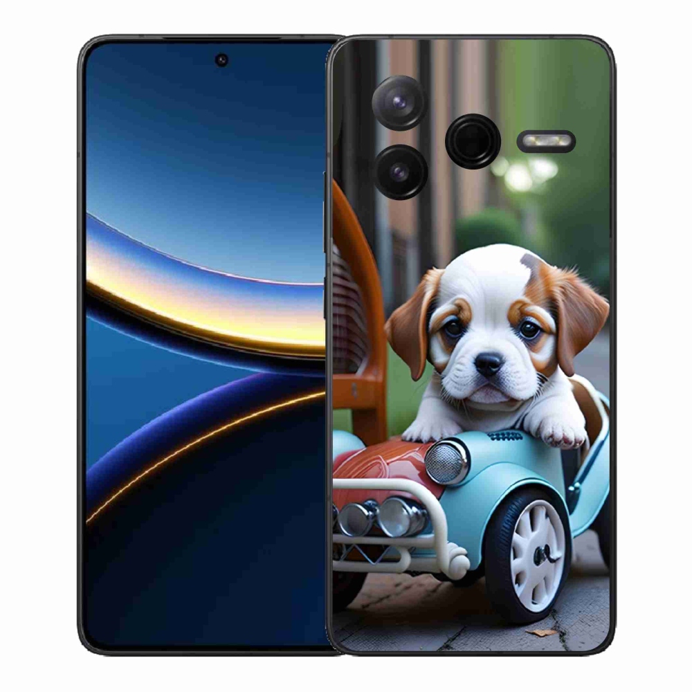 Gélový kryt mmCase na Xiaomi Poco F7 Pro - šteňa v retro aute