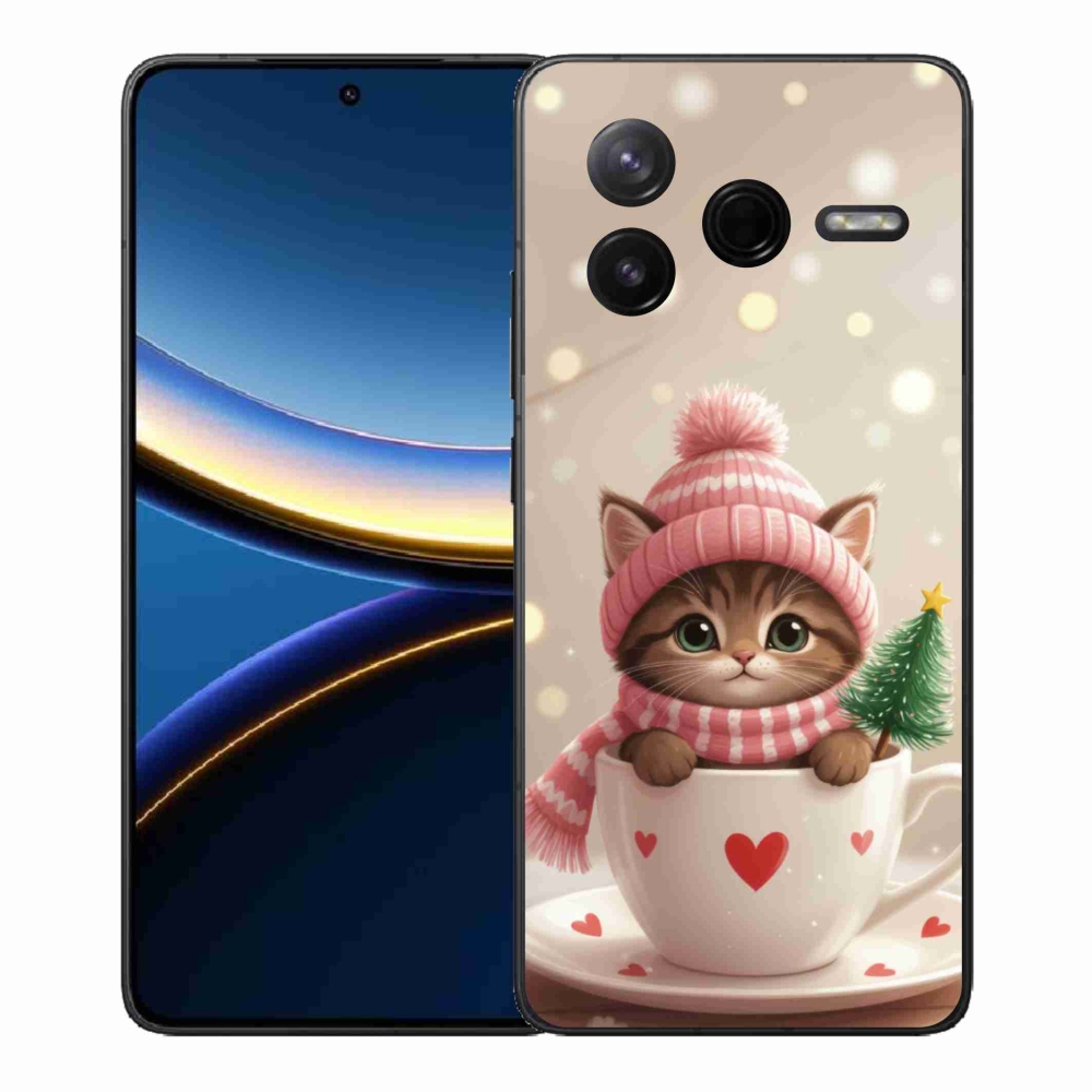 Gélový kryt mmCase na Xiaomi Poco F7 Pro - vianočné mačiatko v hrnčeku