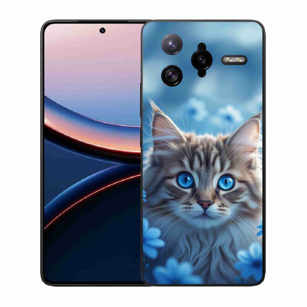 Gélový kryt mmCase na Xiaomi Poco F7 Ultra - mačiatko v modrých kvetoch