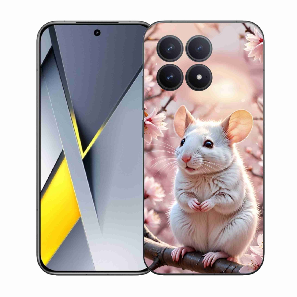 Gélový kryt mmCase na Xiaomi Poco F8 Pro - biela myš na vetve
