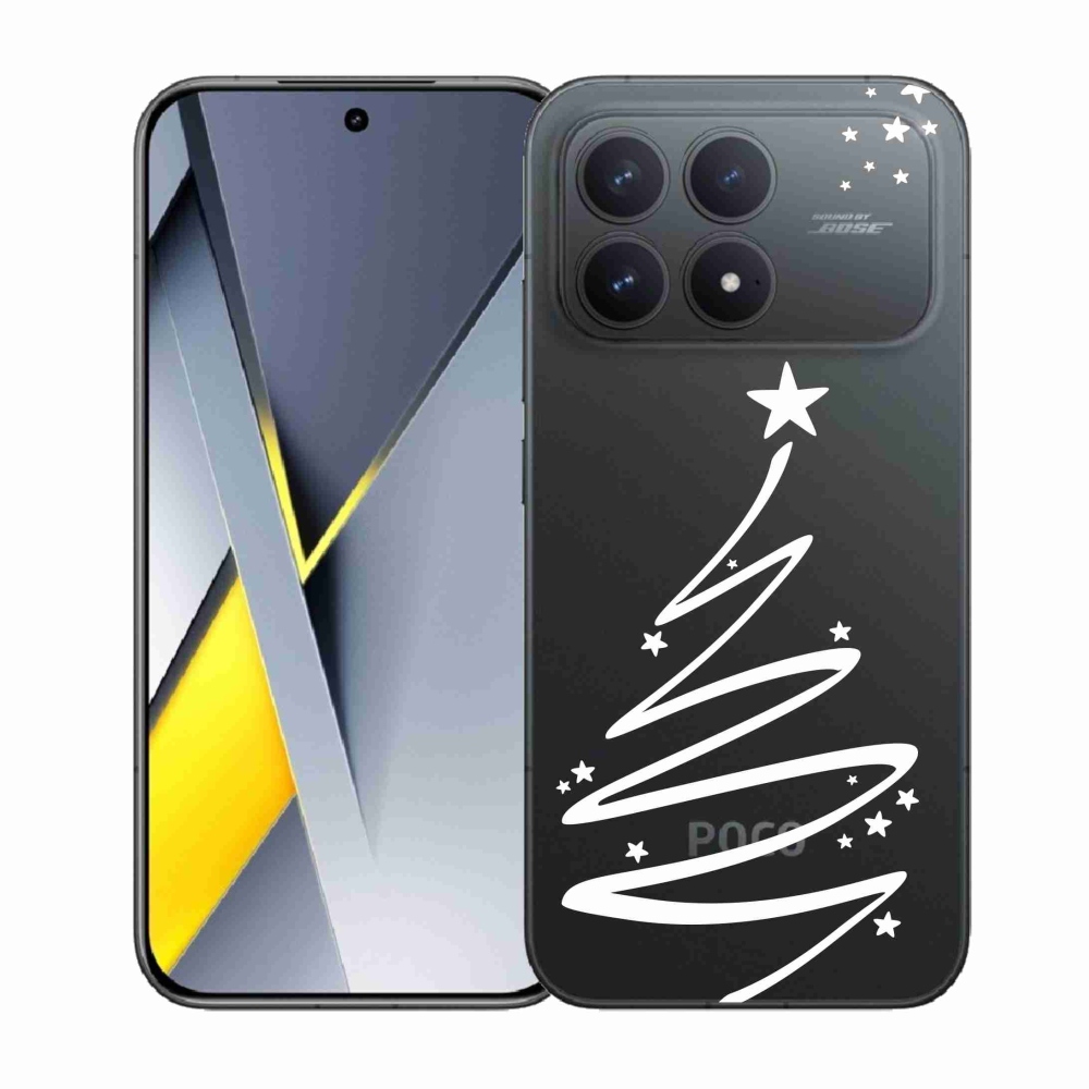 Gélový kryt mmCase na Xiaomi Poco F8 Pro - biely stromček na priehľadnom pozadí