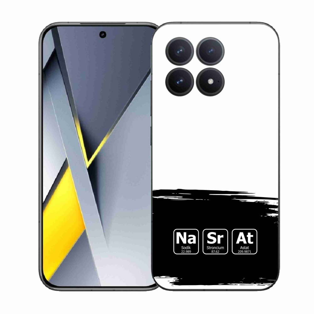 Gélový kryt mmCase na Xiaomi Poco F8 Pro - chemické prvky čiernobiele pozadie