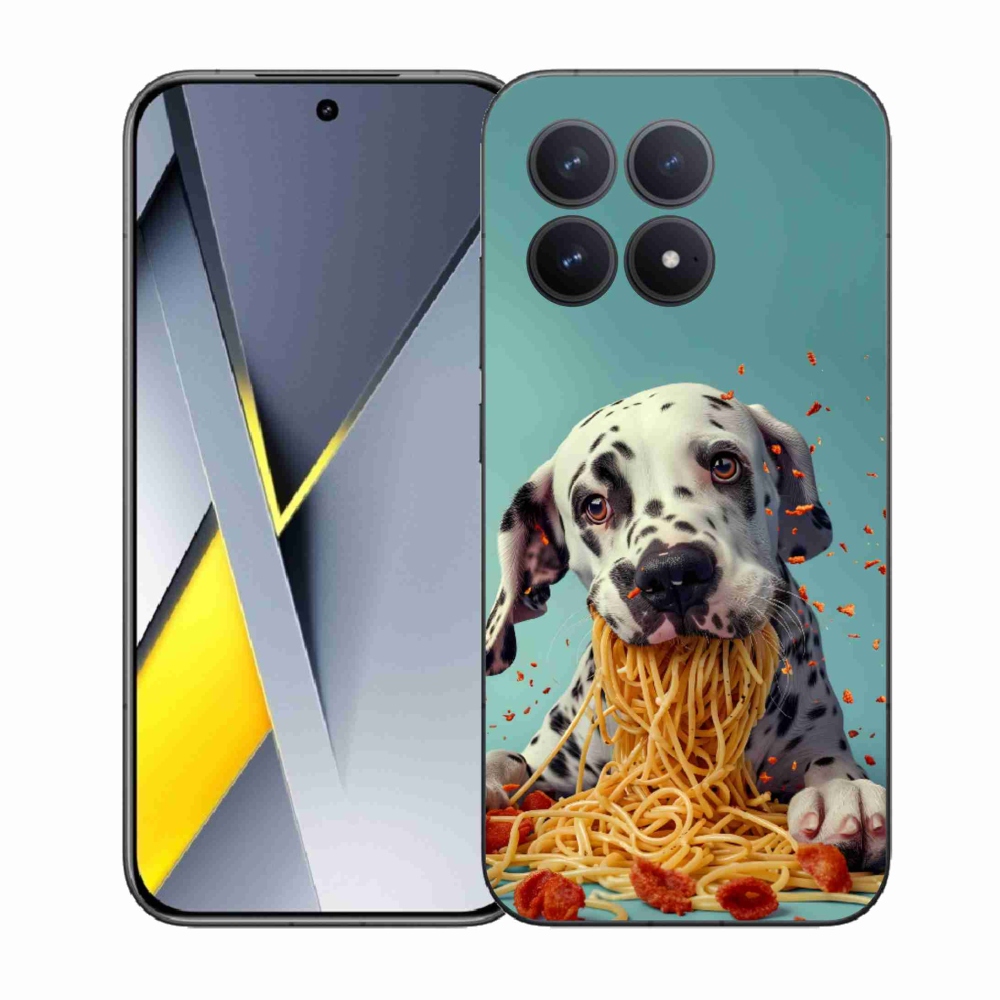 Gélový kryt mmCase na Xiaomi Poco F8 Pro - dalmatín a špagety