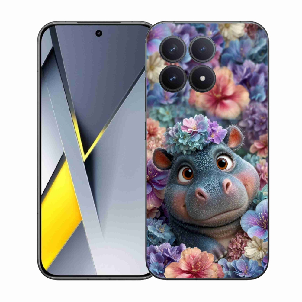 Gélový kryt mmCase na Xiaomi Poco F8 Pro - hrošík v kvetoch