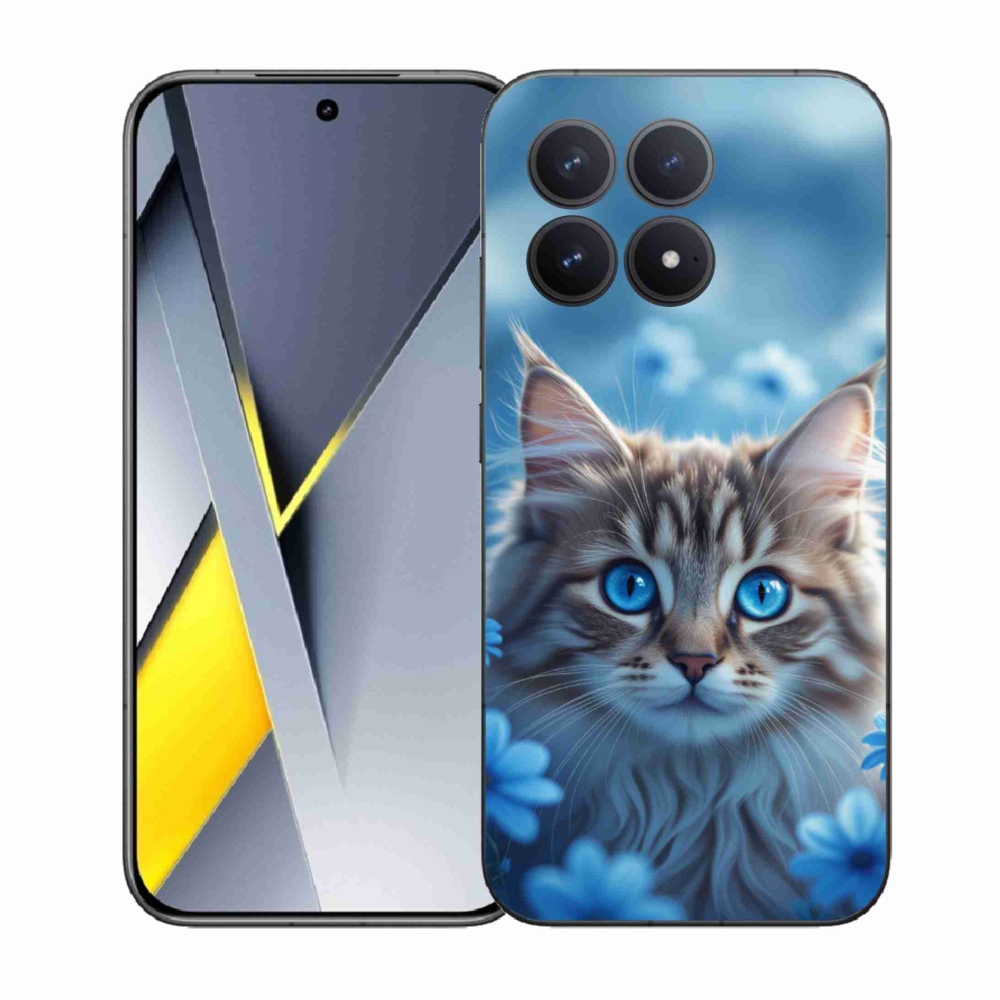 Gélový kryt mmCase na Xiaomi Poco F8 Pro - mačiatko v modrých kvetoch