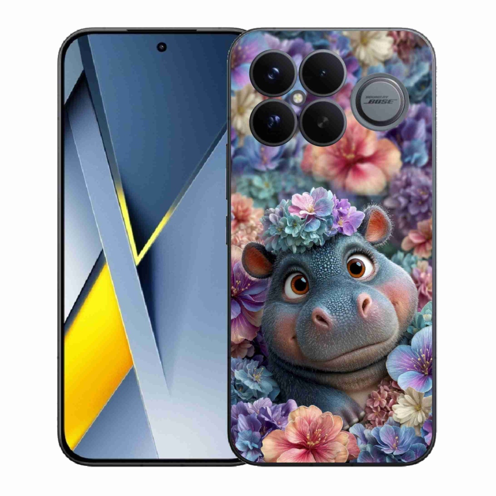 Gélový kryt mmCase na Xiaomi Poco F8 Ultra - hrošík v kvetoch