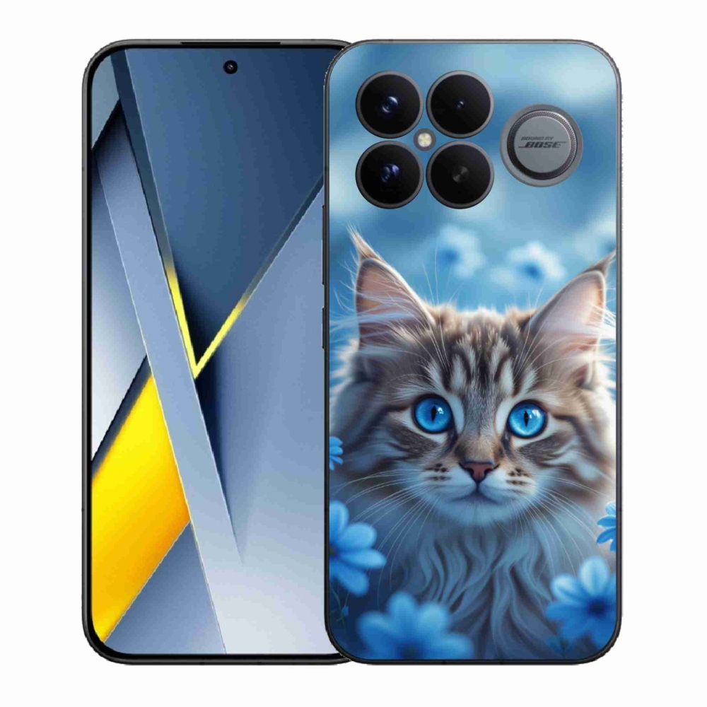Gélový kryt mmCase na Xiaomi Poco F8 Ultra - mačiatko v modrých kvetoch