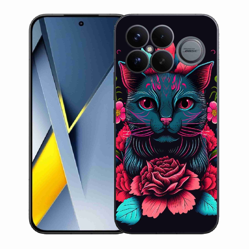 Gélový kryt mmCase na Xiaomi Poco F8 Ultra - kvety a mačka