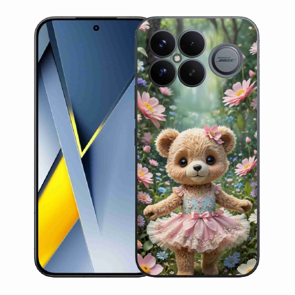 Gélový kryt mmCase na Xiaomi Poco F8 Ultra - roztomilý medvedík v kvetoch