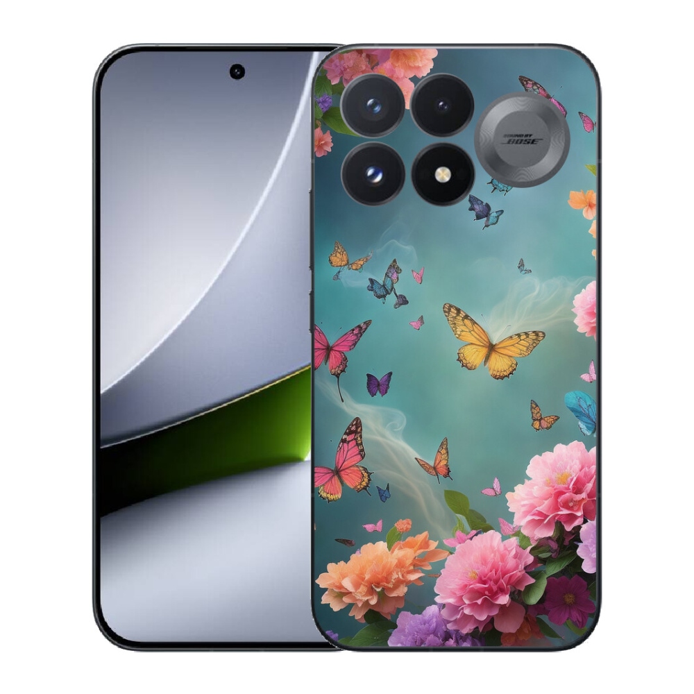 Gélový kryt mmCase na Xiaomi Poco F9 Pro 5G - farebné kvety a motýle