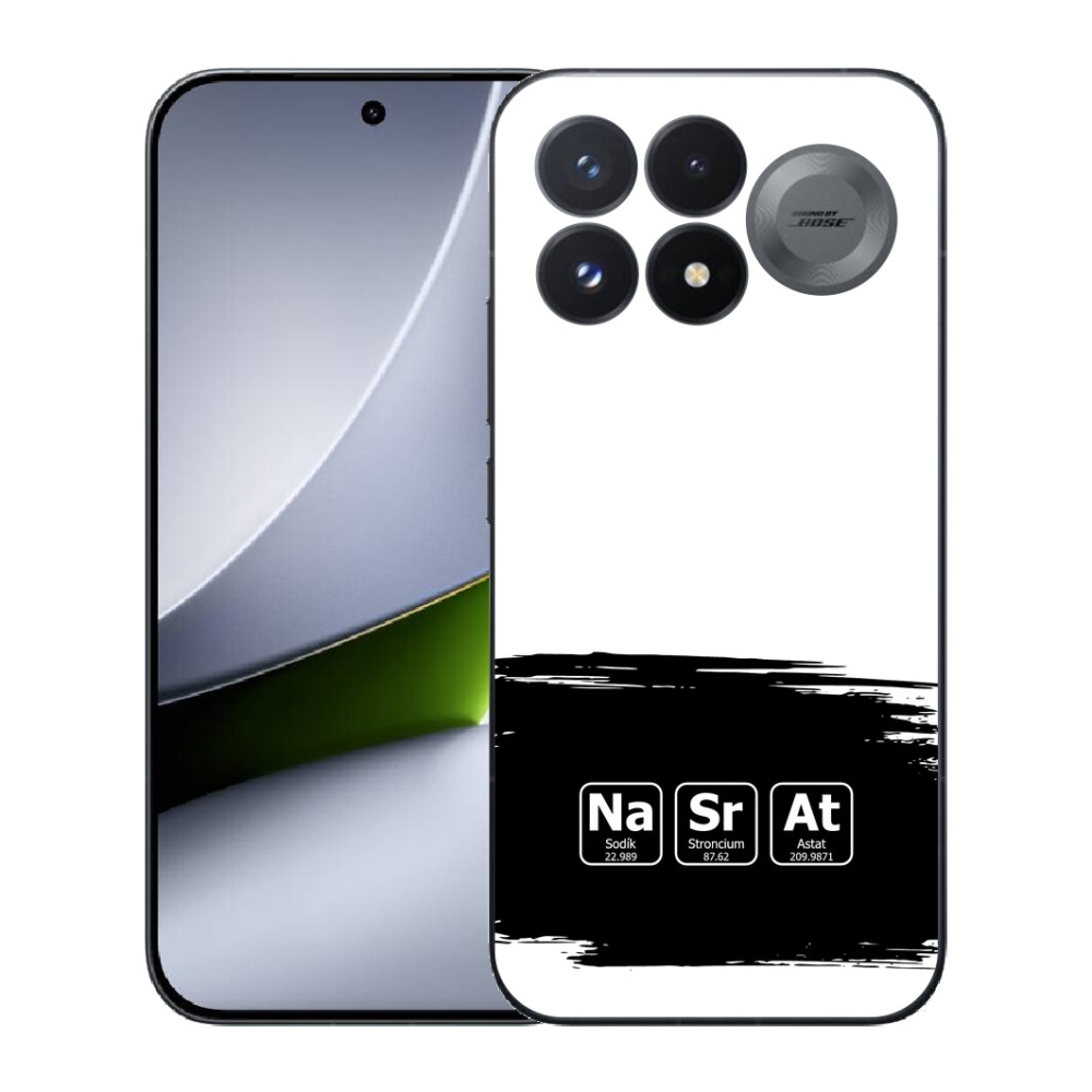 Gélový kryt mmCase na Xiaomi Poco F9 Pro 5G - chemické prvky čiernobiele pozadie